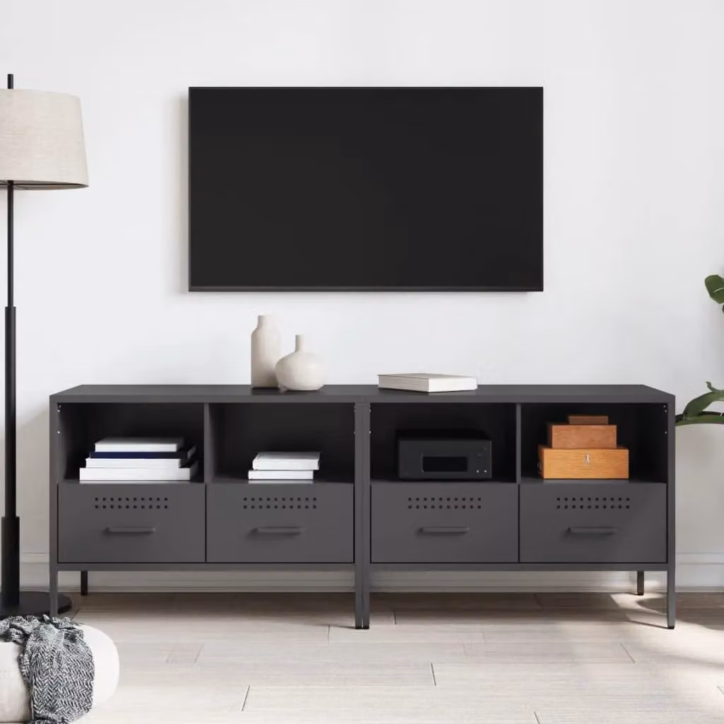 Berkfield Home Set of 2 Industrial Metal TV Cabinets in Black, W: 68 cm, D: 39 cm, H: 50.5 cm – 3