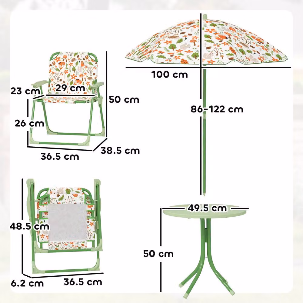 STILVORA Kids Garden Table and Chair Set with Adjustable Parasol in Green – 3