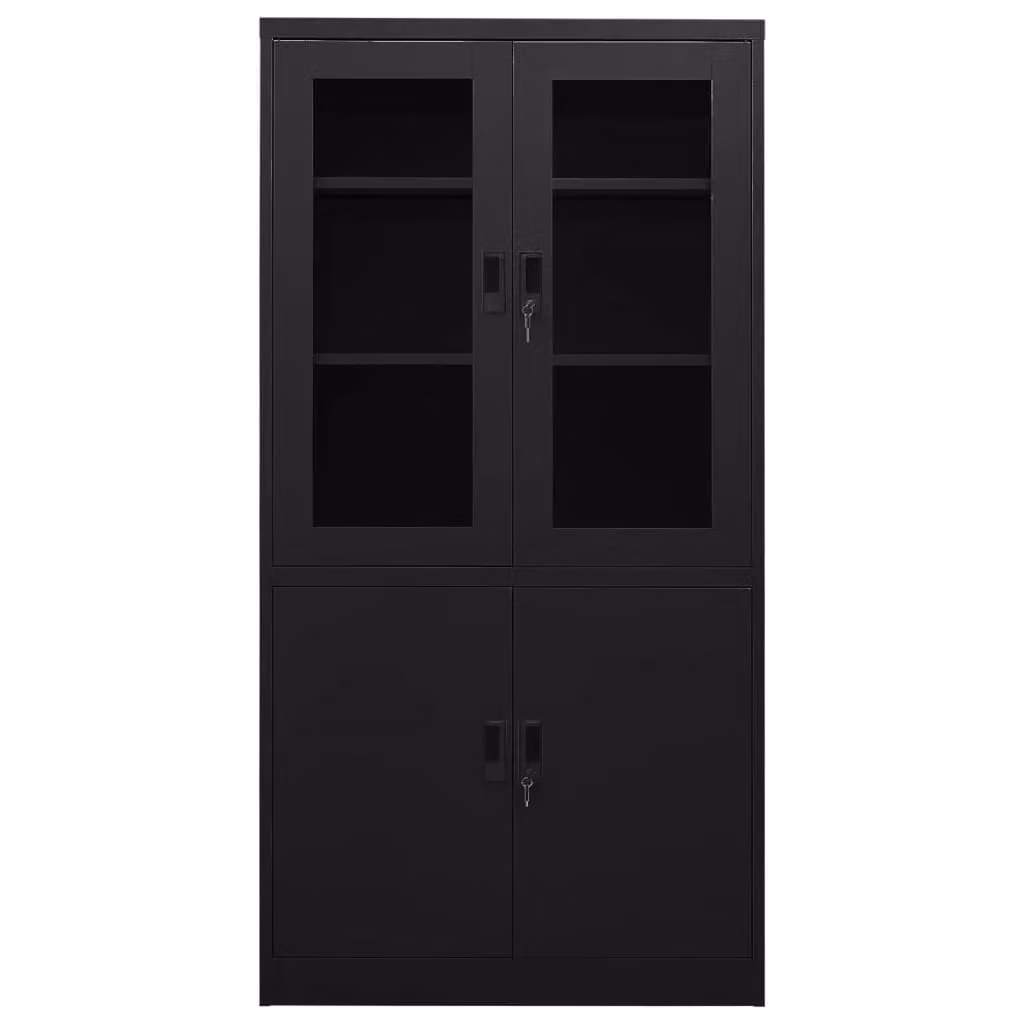 Berkfield Modern Home Office Cabinet in Black with Glass Doors and Adjustable Shelves, W/D/H: 90 x 40 x 180 cm – 2