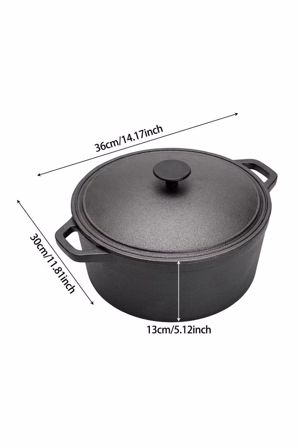 ExtraStar Round Pre-Seasoned Cast Iron Dutch Oven with Lid, Black, W/D/H: 36.0 x 36.0 x 13.0 cm – 3