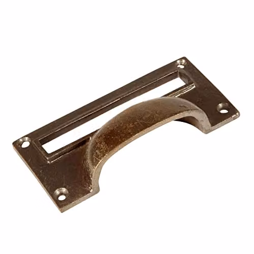 Hammer and Tongs Brass Filing Cabinet Drawer Handle with Card Frame in Gold