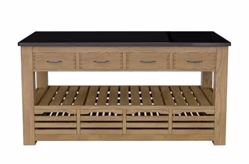 Baumhaus Oak Kitchen Island with Four Drawers and Black Granite Top W/D/H: 180 x 90 x 90 cm – 1