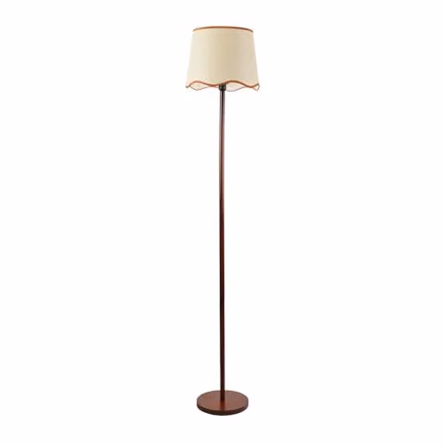 ValueLights Heather Dark Wood Single Stem Floor Lamp with Scallop Edge Tapered Fabric Shade in Burnt Orange
