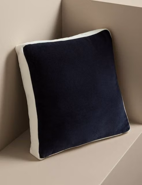 M&S Kelly Hoppen Navy Blue Velvet and Cotton Square Box Cushion