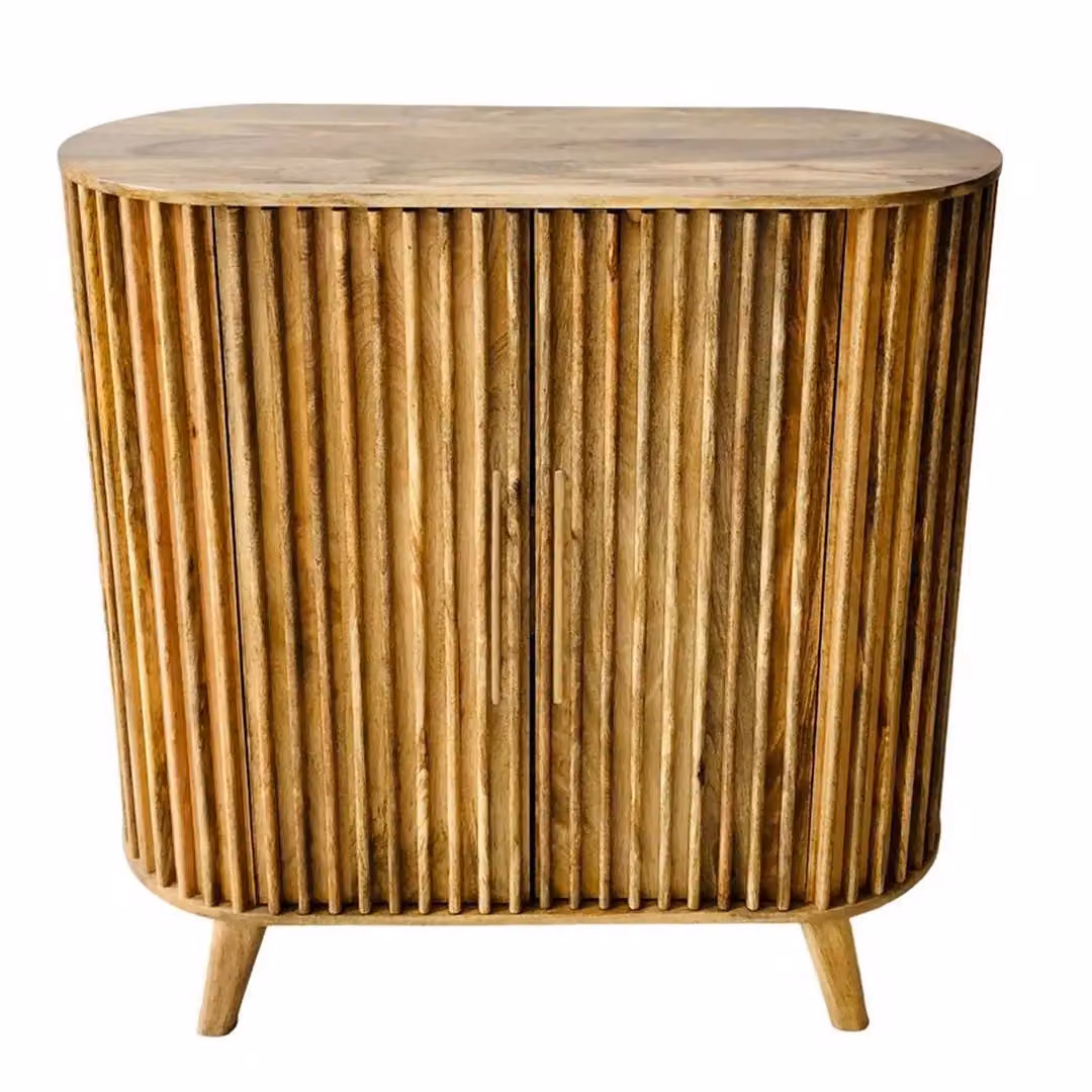 Jaipur Furniture Ltd Slated 2 Door Highboard Cabinet in Brown Mango Wood, W106.5 x D45 x H110 cm – 3