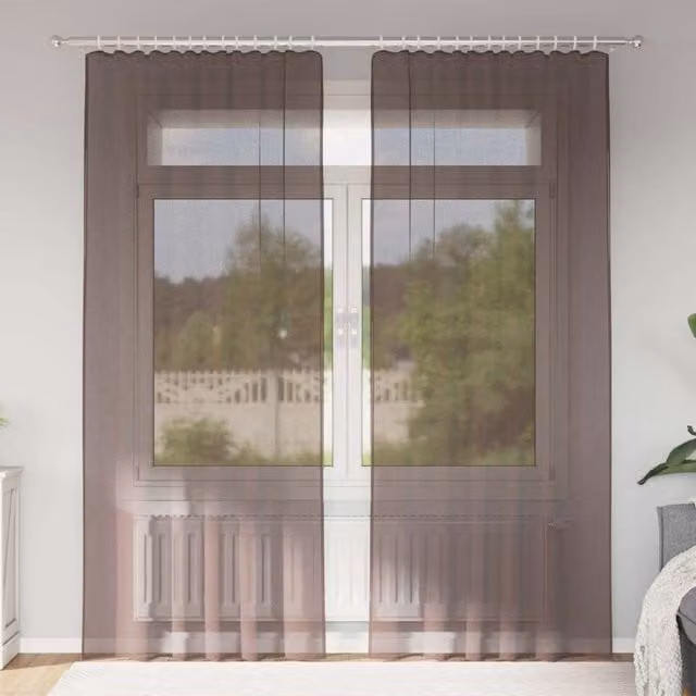 Berkfield Home Brown Voile Fabric Curtains with Rod Pockets, 2 Pack