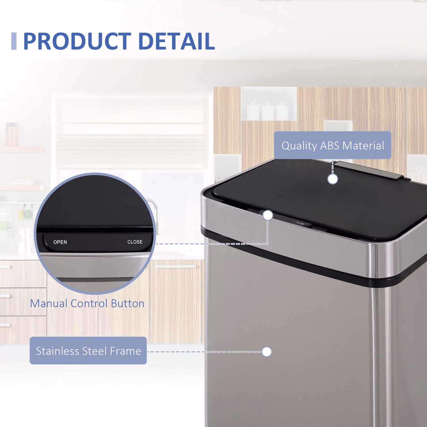 HOMCOM 72L Sensor Recycling Bin in Silver Stainless Steel with 3 Compartments – 4