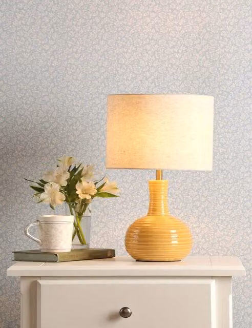 Laura Ashley Padley Ceramic Table Lamp in Gold and Brass with Beige Fabric Shade