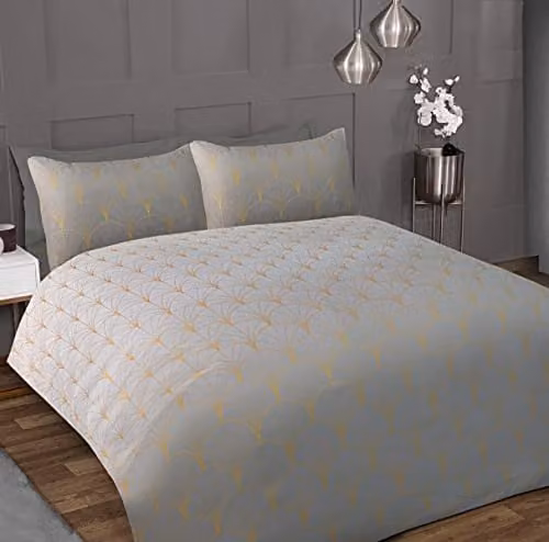Sleepdown Ombre Metallic Deco Grey Scallop Luxury Duvet Cover and Pillowcase Set, Double, W/H: 200 x 200 cm, Pillowcases: 50 x 75 cm – 1
