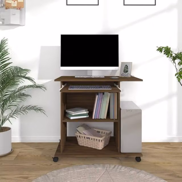 Berkfield Home Modern Computer Desk in Brown Oak, W/D/H: 80 x 50 x 75 cm – 1