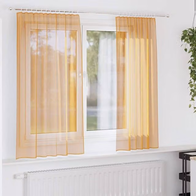 Berkfield Home Orange Voile Fabric Curtains with Rod Pockets, 2 Pack