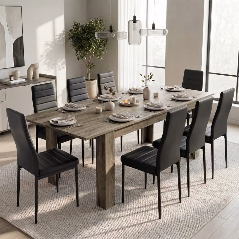 DHS Milo Extendable 8 Seater Dining Table and Chair Set in Grey and Black