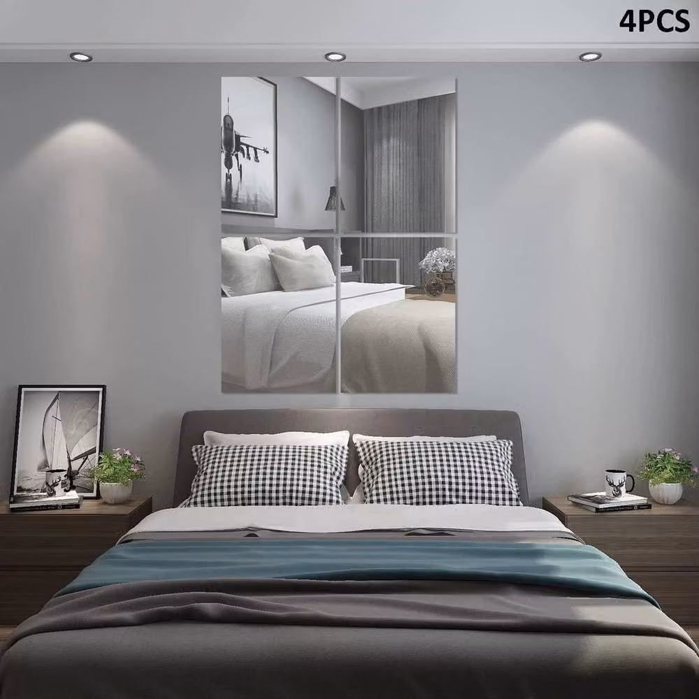 FLAVORA 4-Piece Self-Adhesive HD Stick-On Mirror Sheets, Silver, W: 40 cm, H: 30 cm – 2