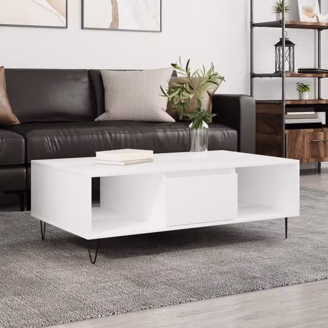 Berkfield Home Modern White Coffee Table, W/D/H: 104 x 60 x 35 cm