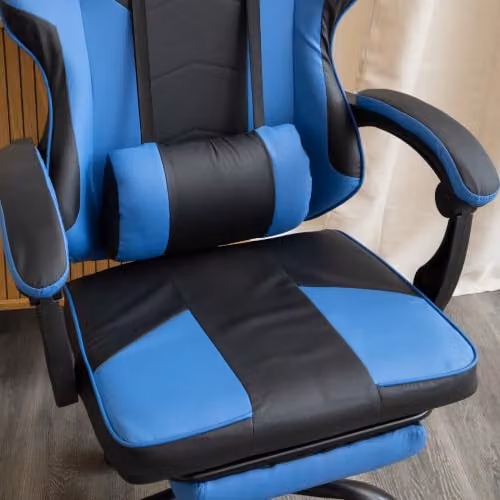 Samuel Alexander Blue Faux Leather Ergonomic Gaming Chair with Headrest and Foot Ring – 4