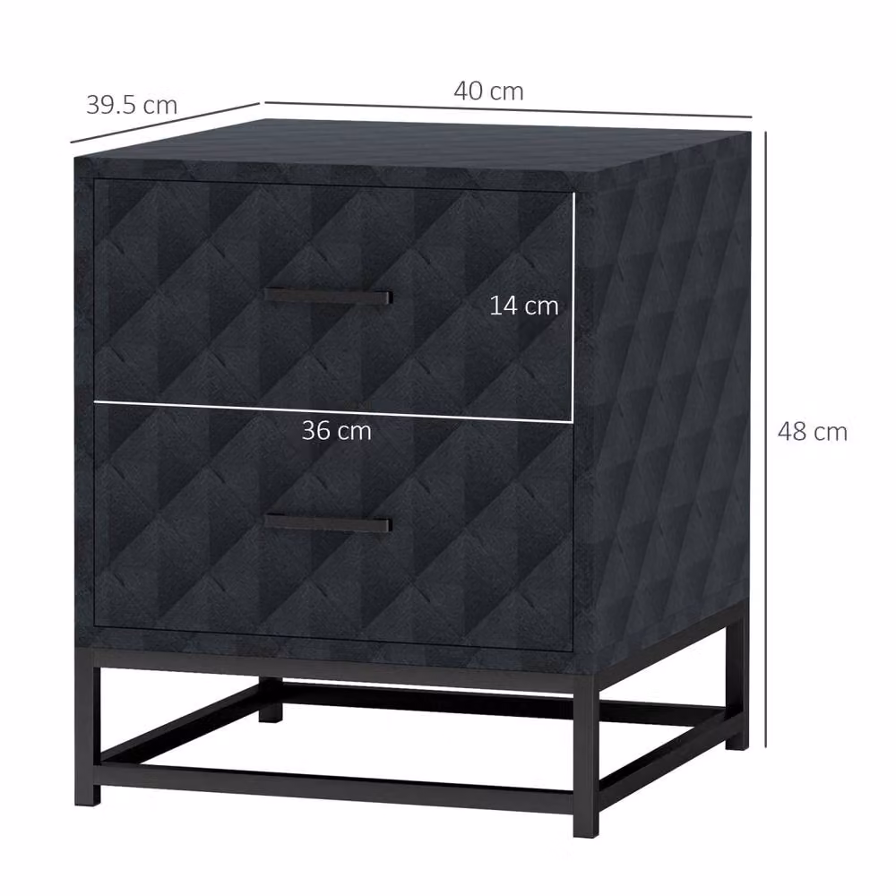 Wyld Haus Roel Set of 2 Black Bedside Tables with 2 Drawers and Steel Legs – 3