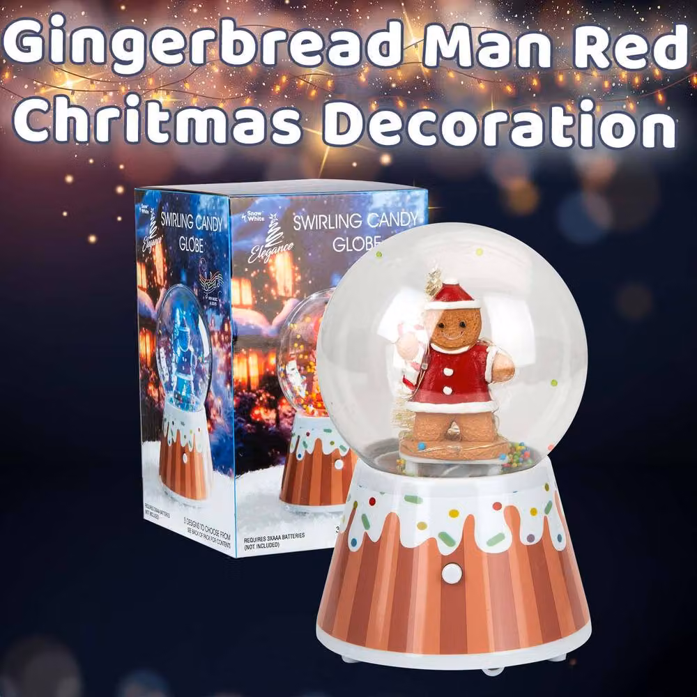VFM e-Store Christmas Gingerbread Man Light Up Snow Globe Blower, Red and Pink Multicolour, H 18 cm x W 18 cm x D 12 cm – 3
