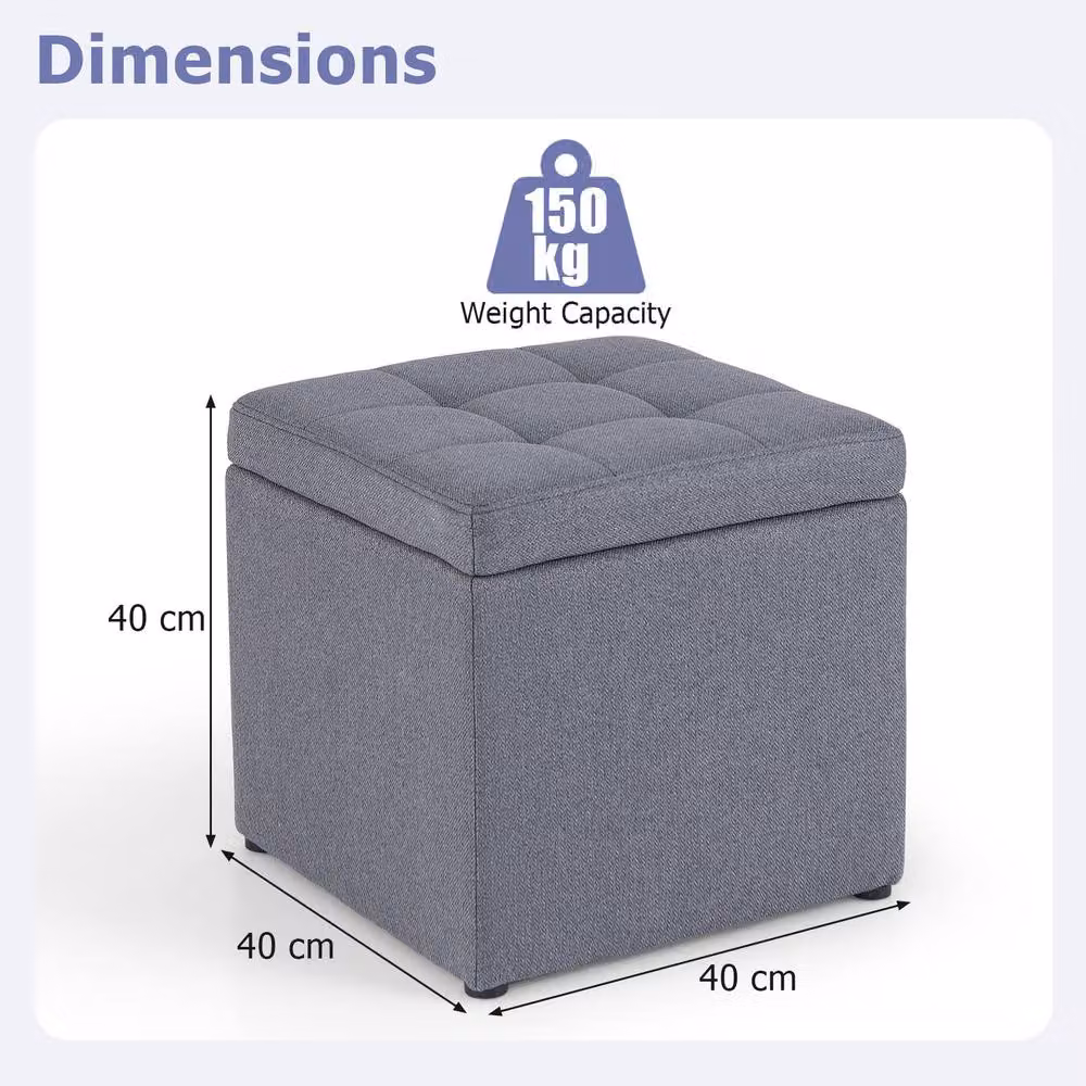 Costway Square Storage Ottoman in Grey Linen Fabric with Wood Frame – 2