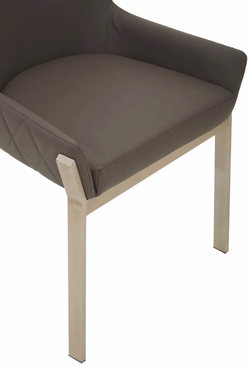 Orsina Grey Synthetic Leather Dining Chair with Armrests and Silver Metal Legs – 4