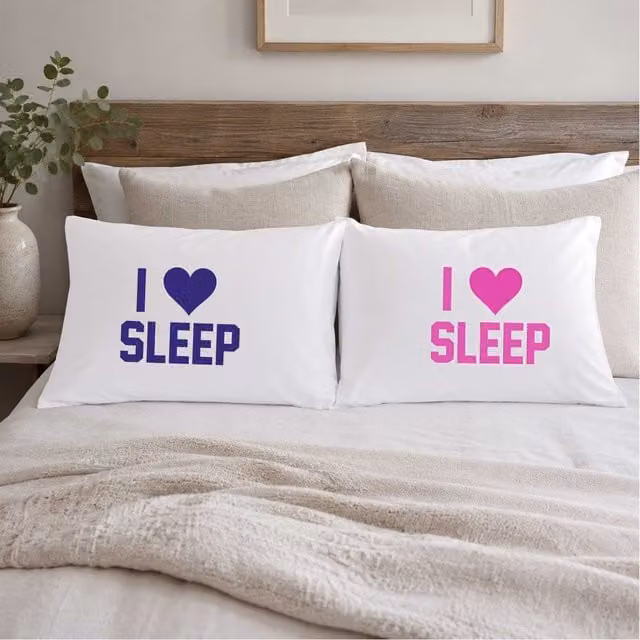 60 SECOND MAKEOVER I Love Sleep Pair of White Cotton Pillow Cases