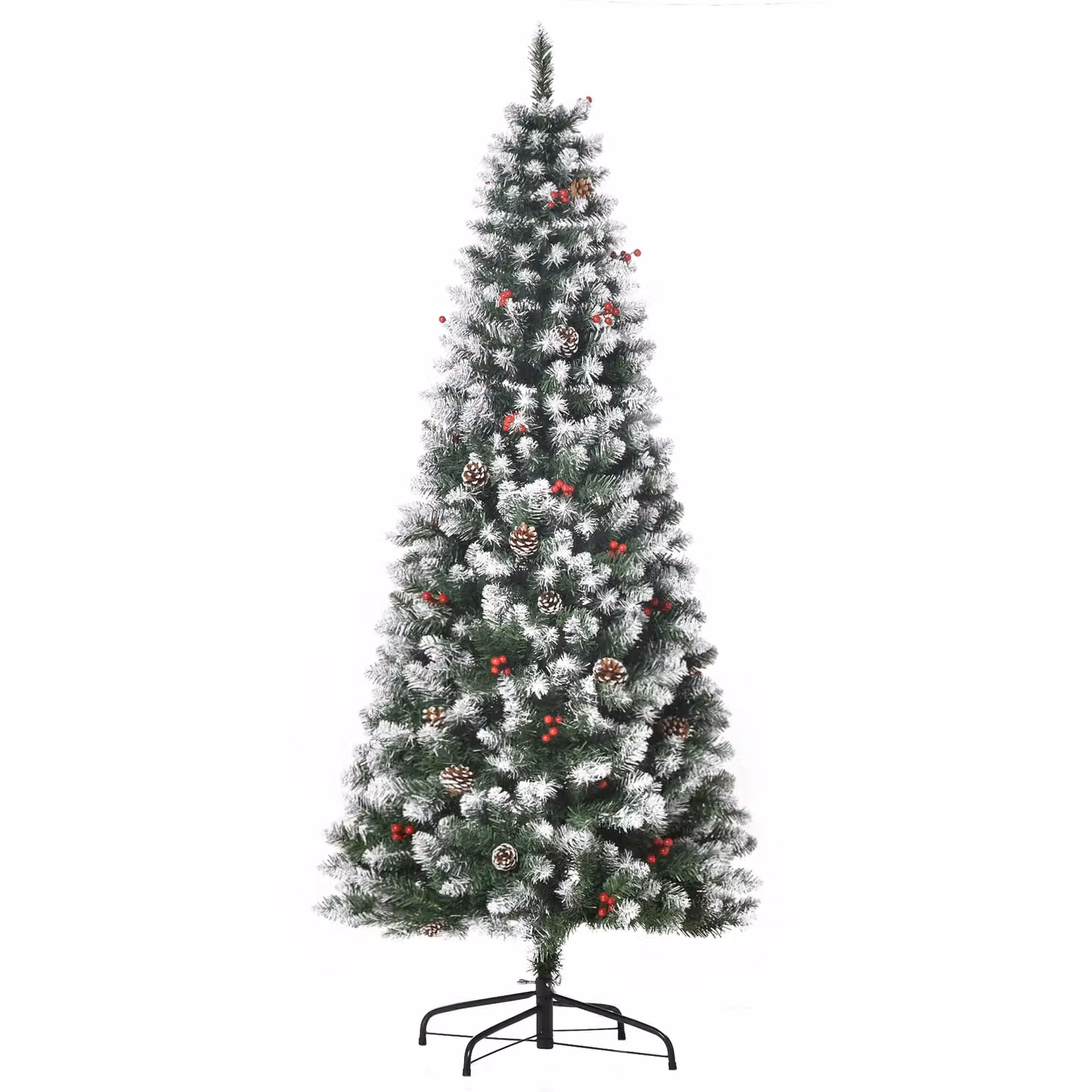 HOMCOM 6ft Artificial Pencil Christmas Tree with Pinecones and Berries in Green and Red – 2