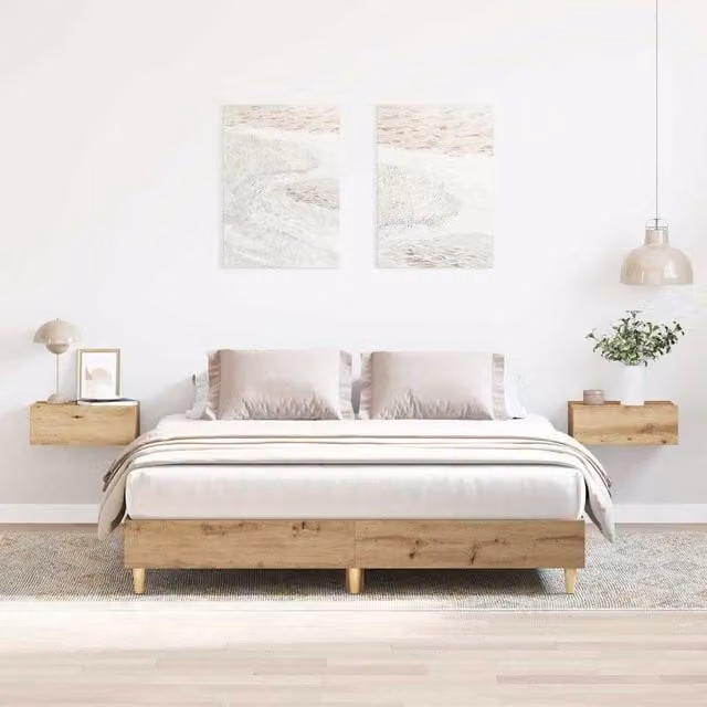 Berkfield Home Artisan Oak Bed Frame in Brown, Engineered Wood, W/D/H: 140 x 200 cm