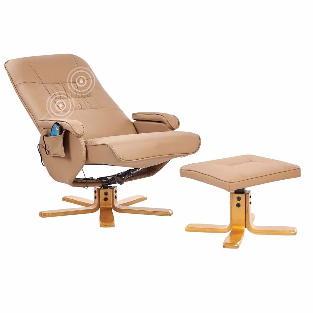 Wyld and Coco Modern Brown Faux Leather Recliner Armchair with Ottoman and 360 Degree Swivel – 2