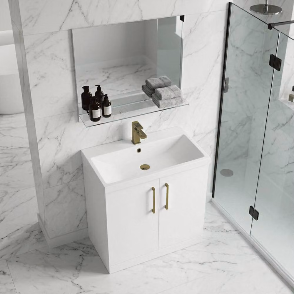 Balterley Gloss White 2-Door Floor Standing Bathroom Vanity Unit with Basin, W: 80 cm, H: 84 cm – 2