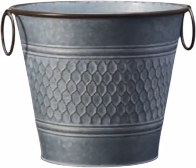 Four Candle Large Round Zinc Honeycomb Planter in Grey, W: 28 cm, D: 24 cm, H: 4 cm