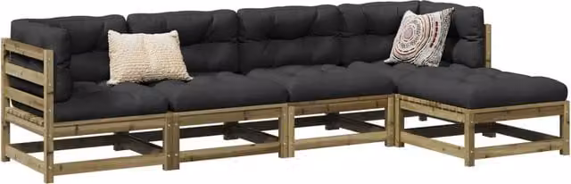 Berkfield Home 5 Piece L-Shape Garden Sofa Set in Brown Treated Pine Wood with Grey Cushions