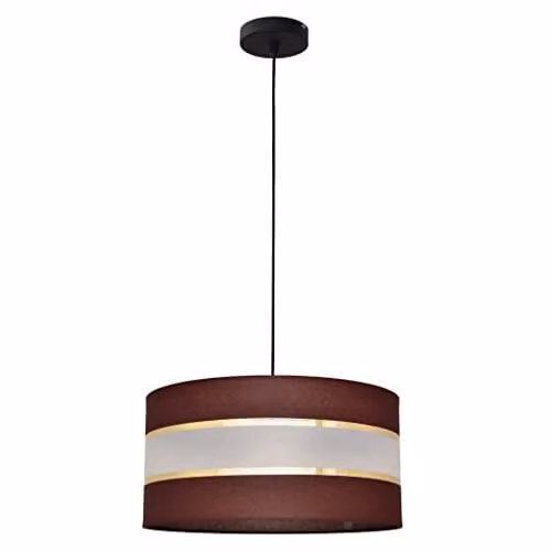 Netlighting Helam Helen Cylindrical Fabric Pendant Ceiling Light in Brown, Gold and Black, Diameter: 40 cm