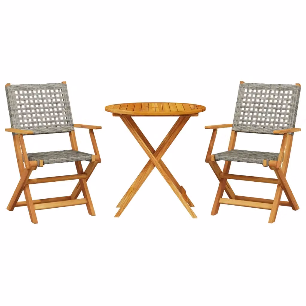Berkfield Home 3 Piece Bistro Set in Grey Poly Rattan and Acacia Wood – 2