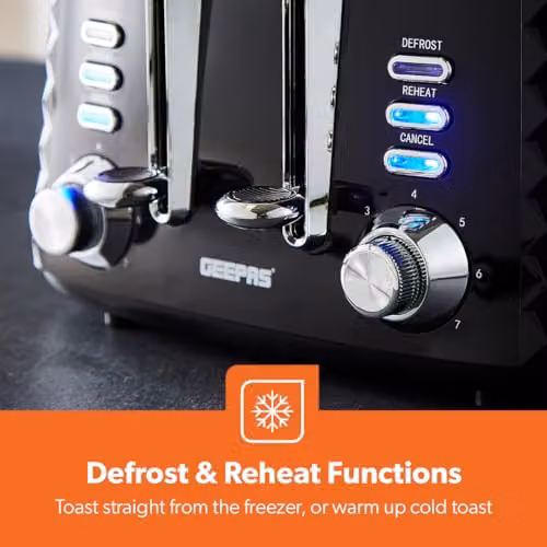 Geepas Black 4 Slice Bread Toaster and 1.7L Illuminating Electric Glass Kettle Combo Set – 1