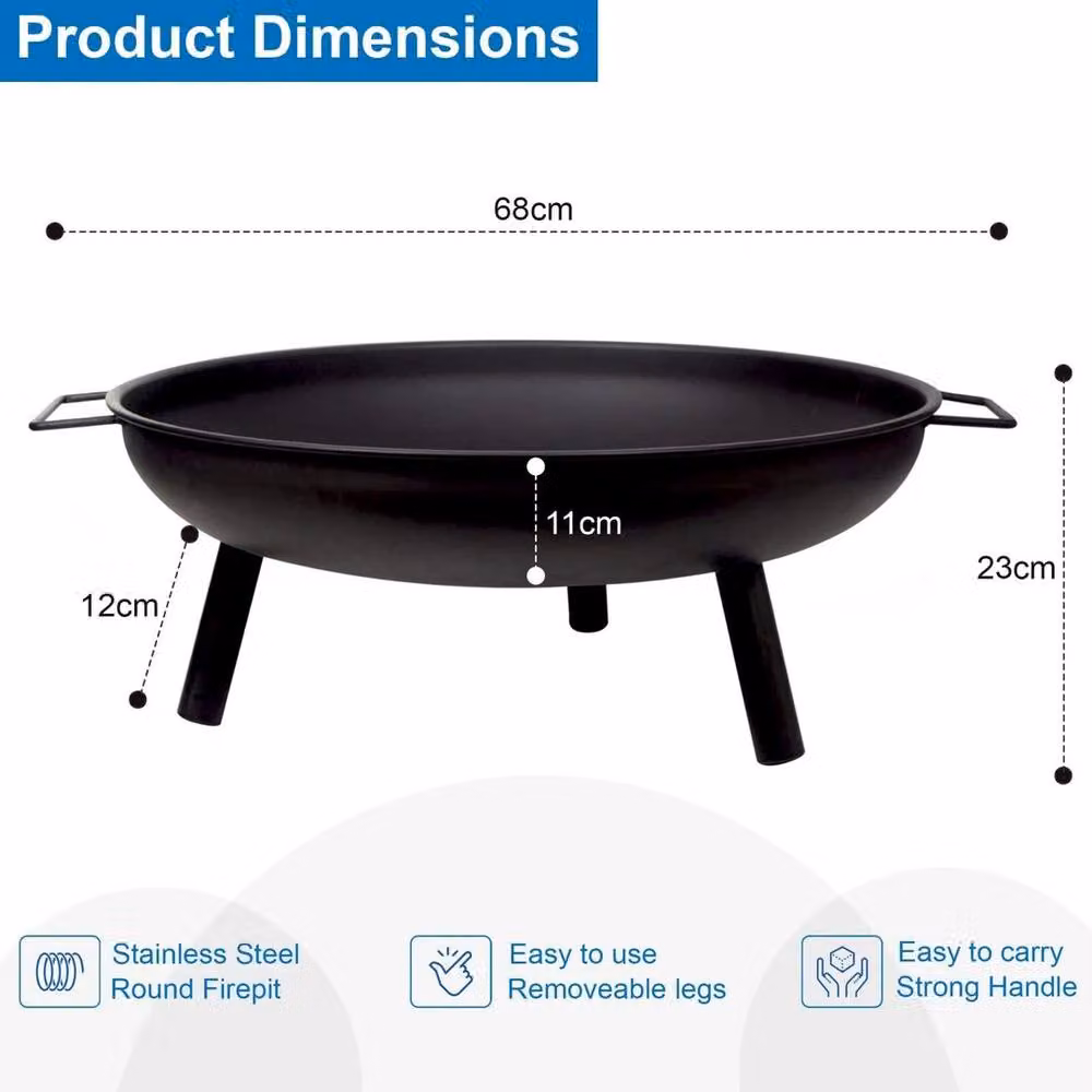 KORVIXA Round Fire Pit Basket Large Black Diameter: 100 cm – 2