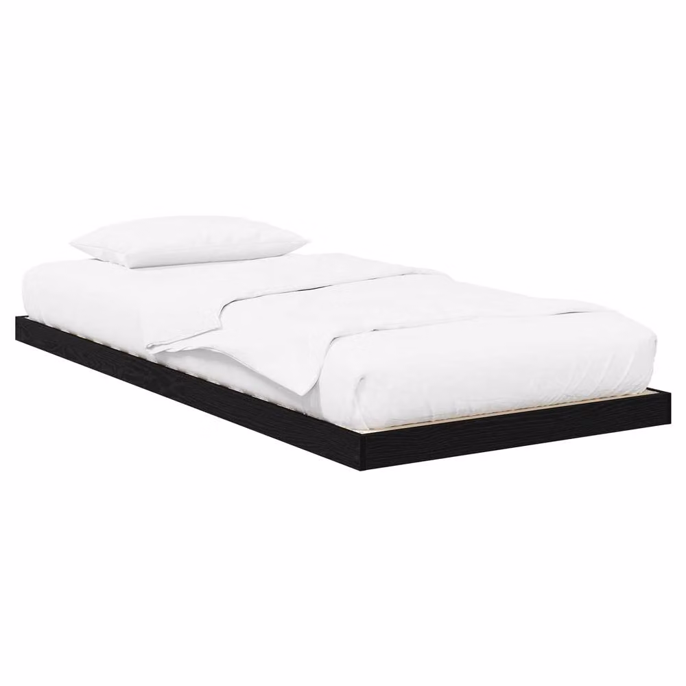 Berkfield Home Black Oak Floor Bed Frame in Engineered Wood W: 75 cm, L: 190 cm – 2