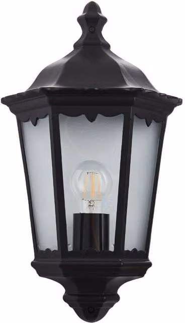 Loops IP44 Black Traditional Lantern Outdoor Wall Light with Transparent Glass