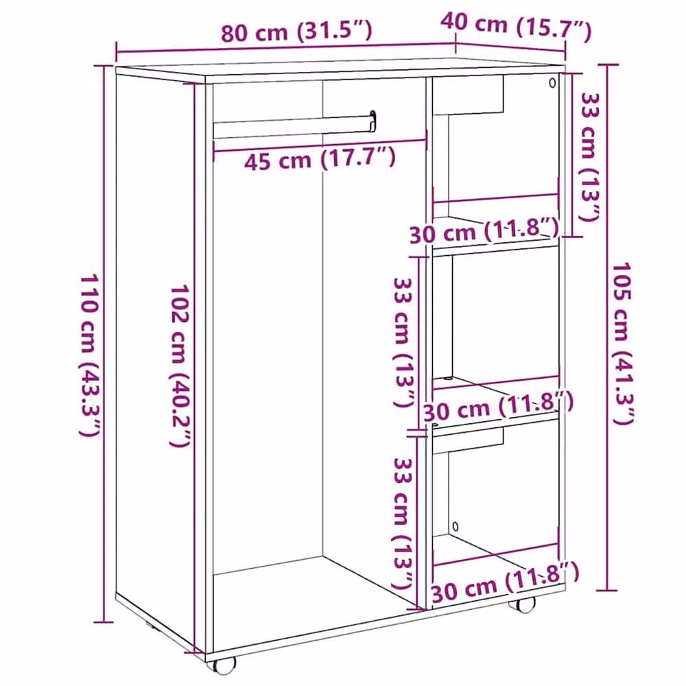 Berkfield Home Old Wood Wardrobe in Brown, W/D/H: 80 x 40 x 110 cm – 7