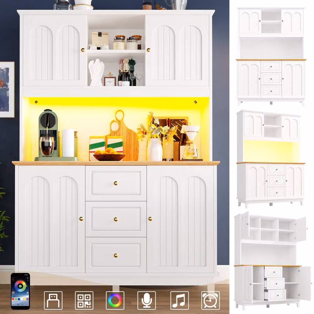 Rolipo Tall Kitchen Pantry Cabinet with Integrated LED Lights, White – 2
