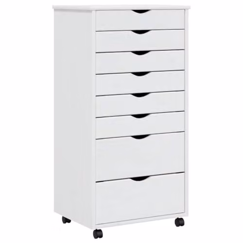 vidaXL MOSS Rolling Cabinet with Drawers in White Solid Pine Wood