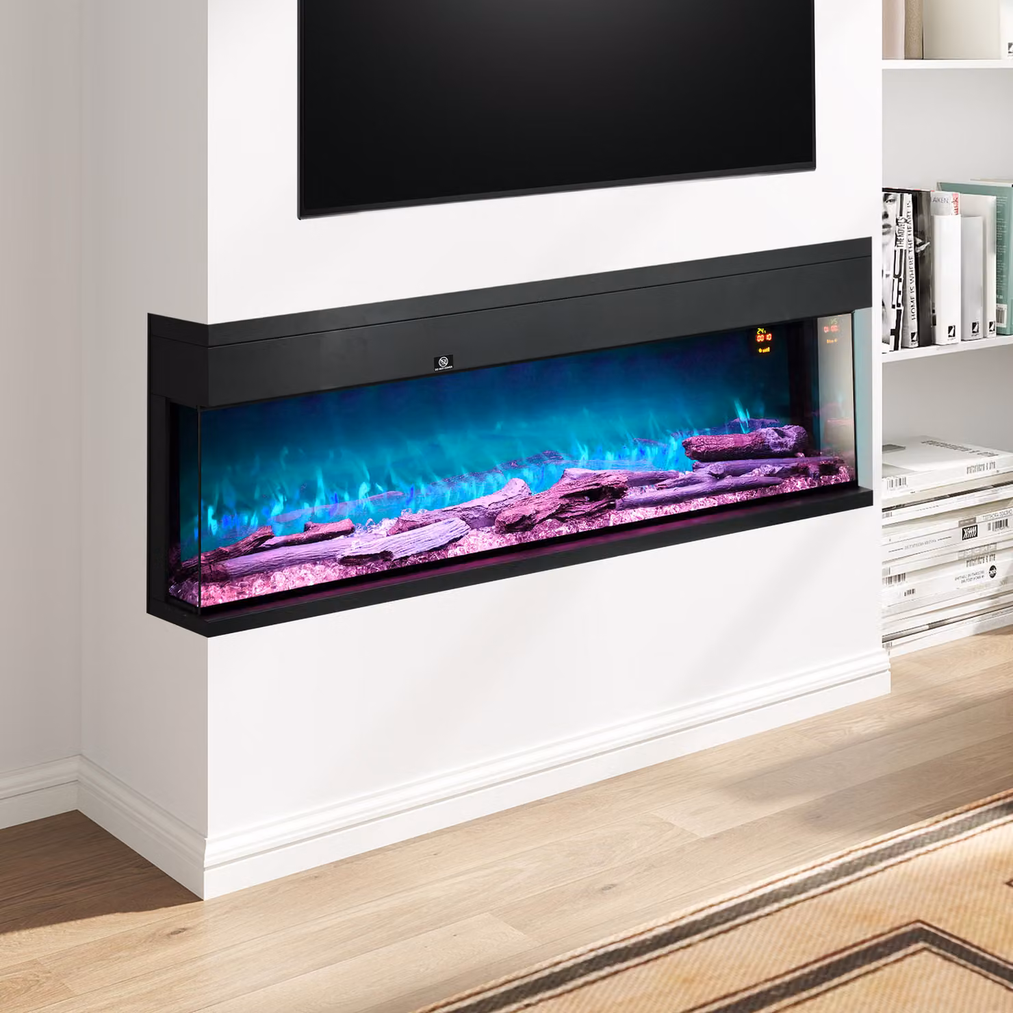 HOMCOM Black Wall Mounted Electric Fire with LED Flame Effect, 1800W, 152cm – 2