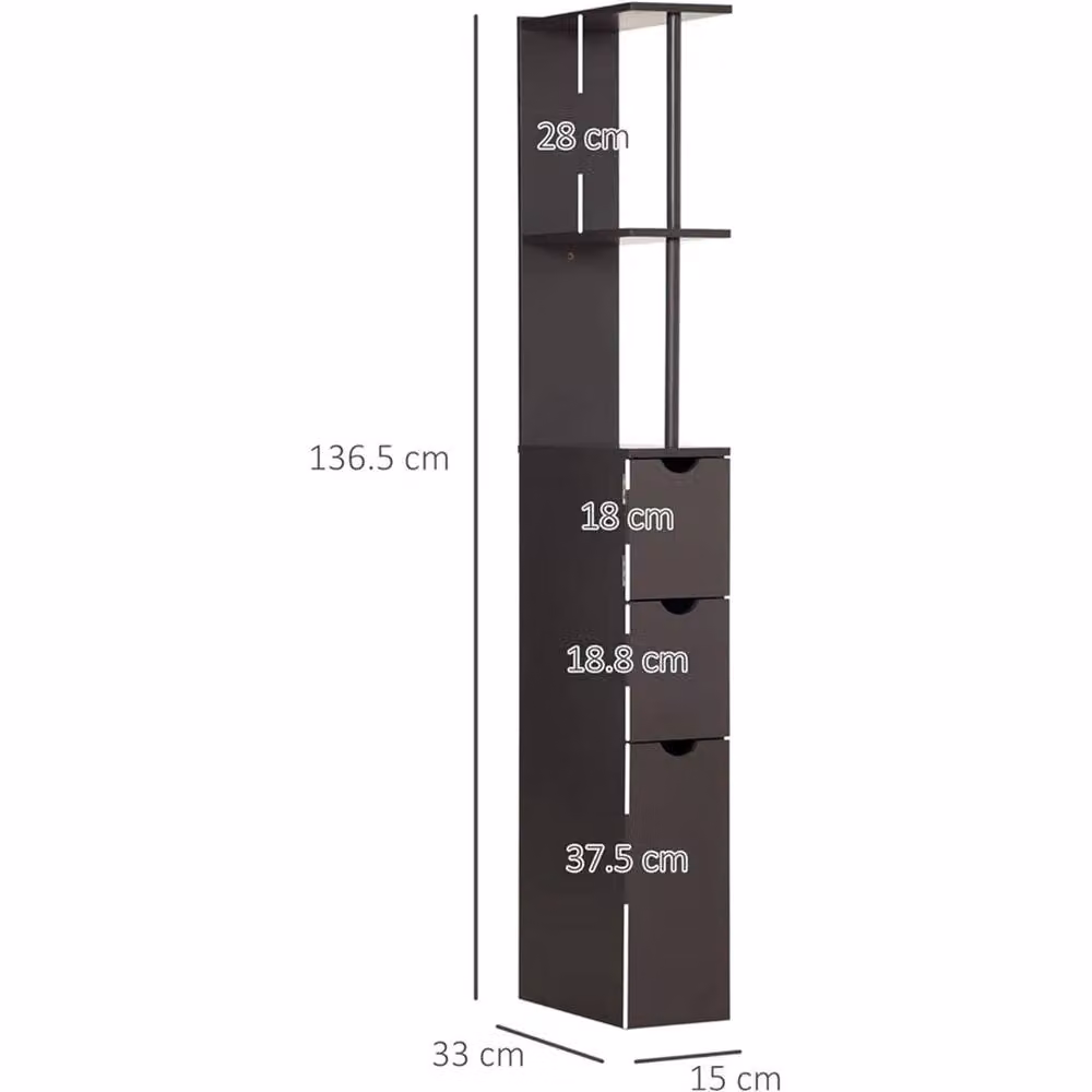 NESTLUNE Black Tall Slim Bathroom Storage Cabinet with Internal Shelves and Hinged Doors – 2
