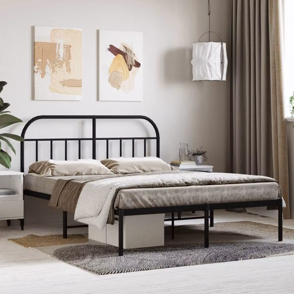 Berkfield Home Metal Bed Frame with Headboard in Black, W/D/H: 140 x 200 x 100 cm – 2