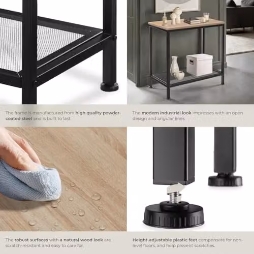 tectake Filton Bedside Table in Oak and Black, W/D/H: 30.5 x 30.5 x 60.5 cm – 4