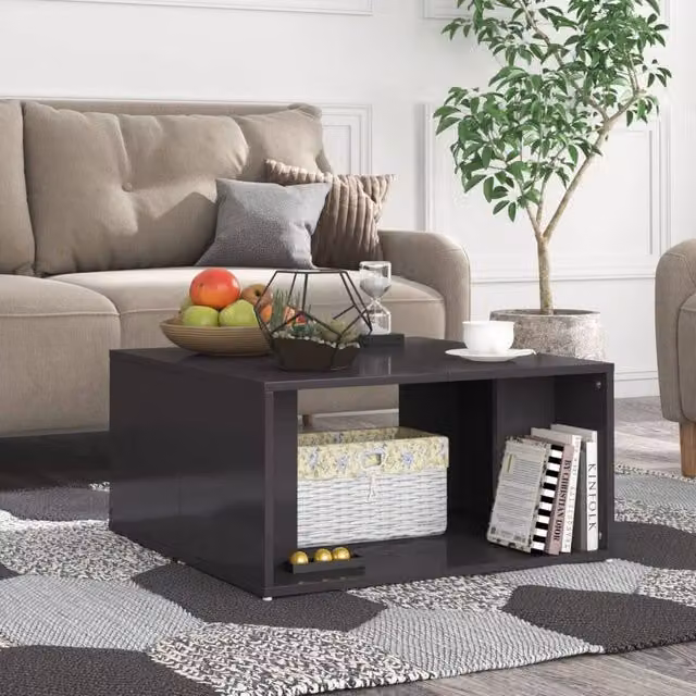 Berkfield Home Set of 4 Modern Square Coffee Tables in High Gloss Grey, W/D/H: 33 x 33 x 33 cm
