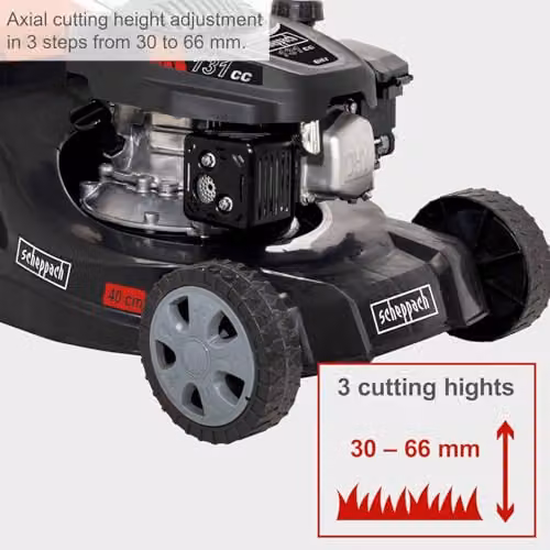Scheppach MP132-40 Petrol Push Lawn Mower, Black, 40cm Cut, Height: 30–66 mm, 35 l Grass Bag with Mulching Kit – 2