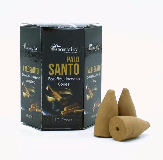 Aromatika Pack of 10 Green Masala Backflow Incense Cones with Palo Santo Holy Wood