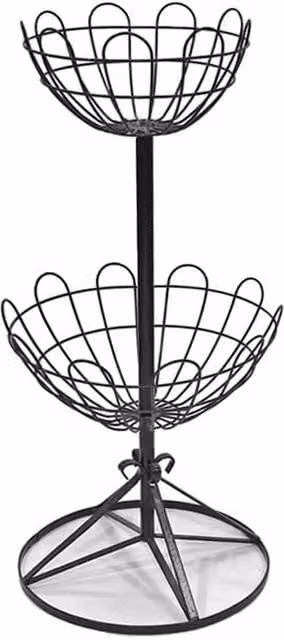Garden Pride Two Tier Jardiniere Black Plastic Coated Steel Patio Planter Basket Stand