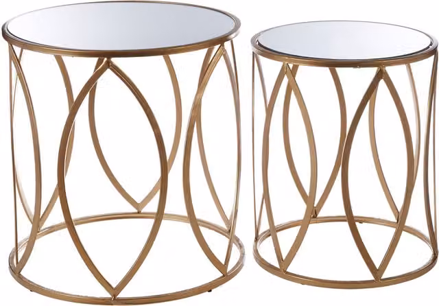 Orsina Set of Two Round Gold and Transparent Glass Nesting Side Tables