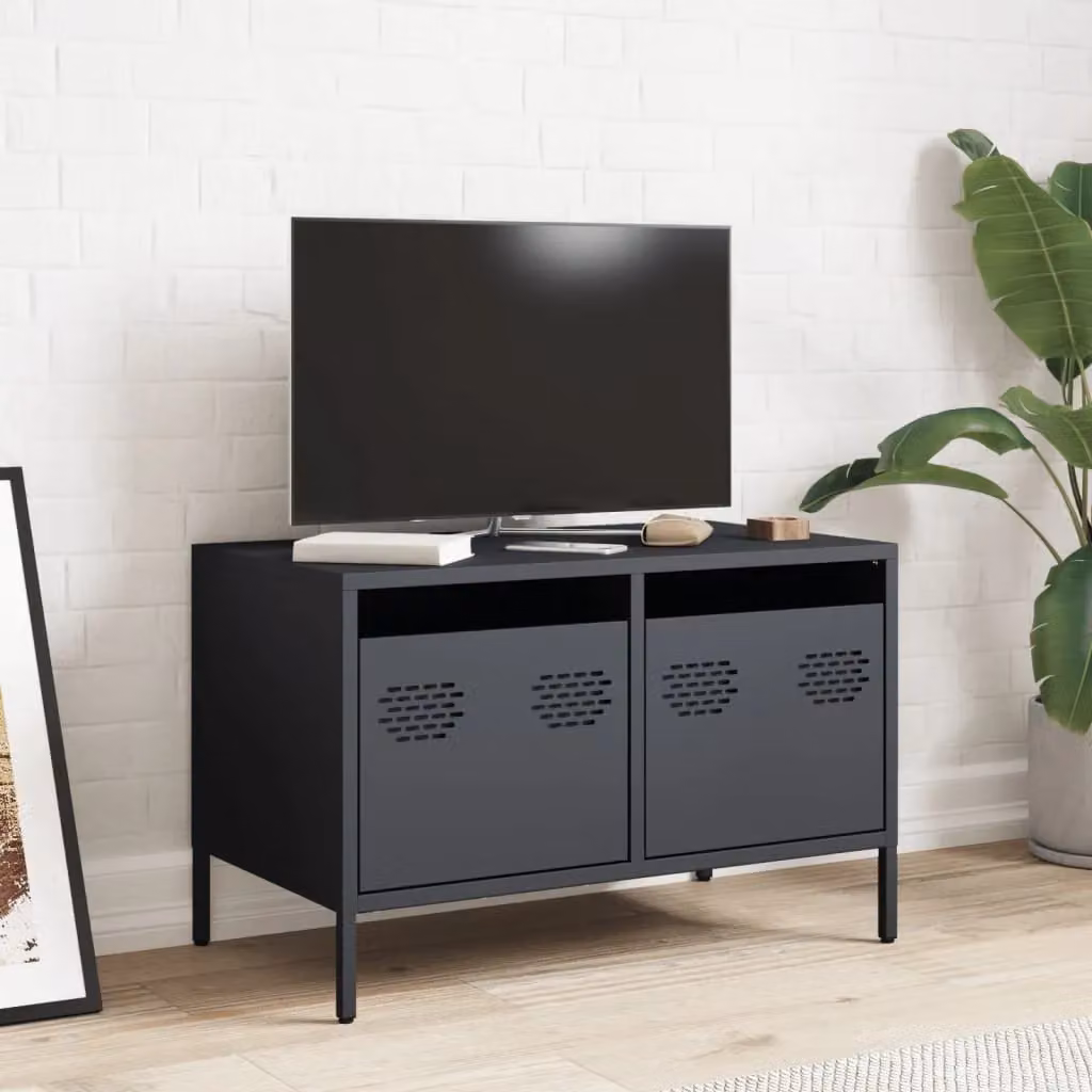 Berkfield Home Anthracite TV Cabinet in Black Cold-rolled Steel, W: 68 cm, D: 39 cm, H: 43.5 cm – 3