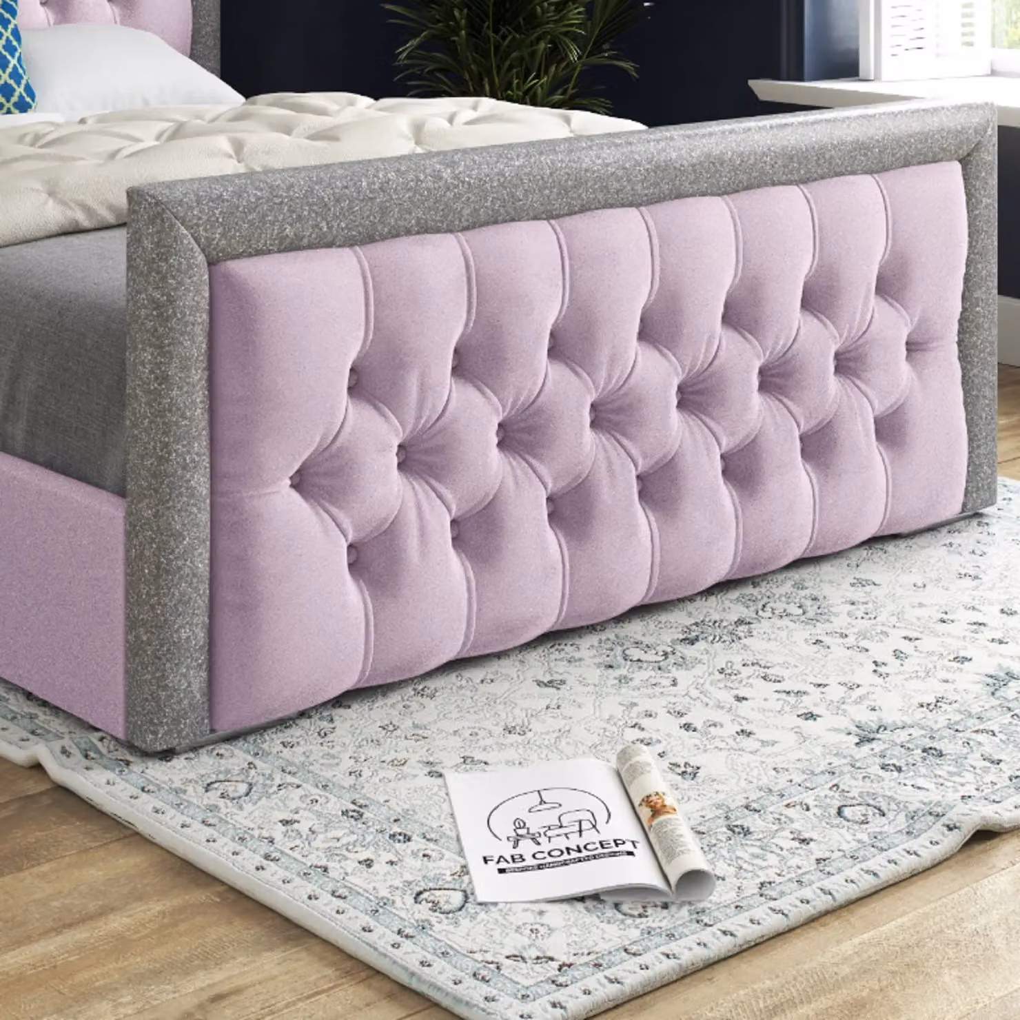 KDMD Venice Glitter Border Upholstered Soft Velvet Bed Frame in Pink, W/D/H: 140 x 200 cm – 3